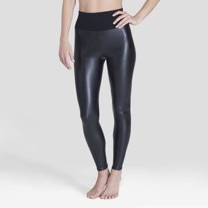 SPANX Faux Leather Black Leggings. Medium